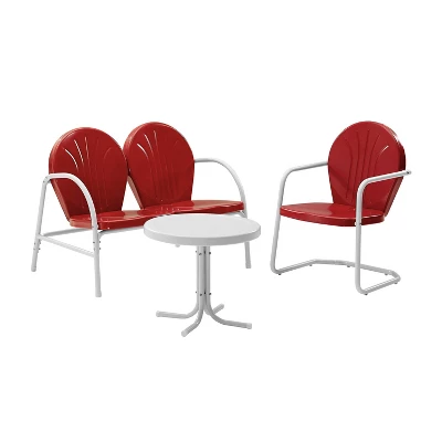 Griffith 3pc Outdoor Conversation Set With Loveseat, Armchair And Accent Table - Bright Red - Crosley 5 Griffith 3pc Outdoor Conversation Set With Loveseat, Armchair And Accent Table - Bright Red - Crosley - Image 5