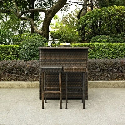 Palm Harbor 3pc Outdoor Wicker Bar Set - Brown - Crosley 4 Palm Harbor 3pc Outdoor Wicker Bar Set - Brown - Crosley - Image 4
