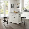 Julia Stainless Steel Top Kitchen Island With 2 Upholstered Saddle Counter Height Barstools White - Crosley