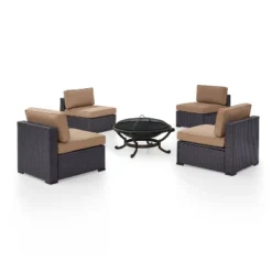 Biscayne 5pc Outdoor Wicker Conversation Set With 4 Armless Chairs & Fire Pit - Mocha - Crosley -Cheap Crosley Store GUEST 305d94d5 3c1d 44fa 90a1 de2f69d6574f