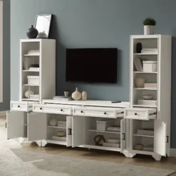 3pc Tara Entertainment Set With Open Shelving Distressed White - Crosley -Cheap Crosley Store GUEST 30876746 0863 4ef1 8a8a 209553a9fc06