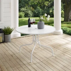 Griffith 40" Outdoor Round Dining Table - White Satin - Crosley -Cheap Crosley Store GUEST 3167e68f 2110 4cf1 9827 5dbc78271ff9