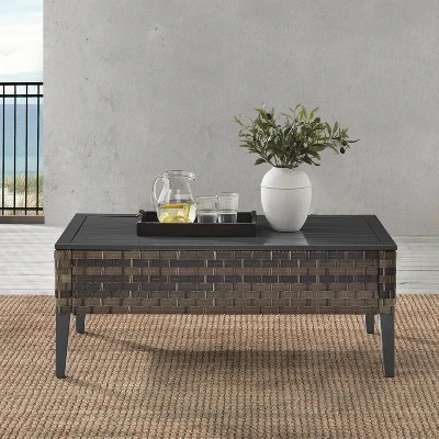 Prescott Outdoor Wicker Coffee Table - Brown - Crosley 2 Prescott Outdoor Wicker Coffee Table - Brown - Crosley - Image 2