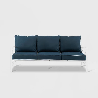 Kaplan Outdoor Metal Sofa White With Navy Cushions - Crosley 2 Kaplan Outdoor Metal Sofa White With Navy Cushions - Crosley - Image 2