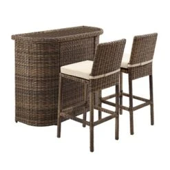 Bradenton 3pc Outdoor Wicker Bar Set - Sand - Crosley -Cheap Crosley Store GUEST 35cfee82 b4d4 4a54 97f7 f69ae1b7688c