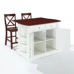 Coventry Drop Leaf Top Kitchen Island With 2 X-Back Stools White - Crosley -Cheap Crosley Store GUEST 363ecf06 d272 4c3b aa2f bd05105f0a77