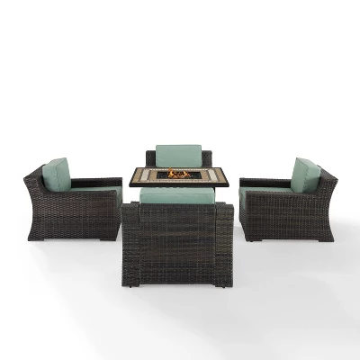 Beaufort 5 Pc Outdoor Wicker Chair Set 4 Chairs With Fire Table Mist/Brown - Crosley 1 Beaufort 5 Pc Outdoor Wicker Chair Set 4 Chairs With Fire Table Mist/Brown - Crosley