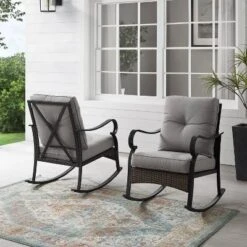 2pk Dahlia Outdoor Steel Rocking Chairs Taupe/Matte Black - Crosley