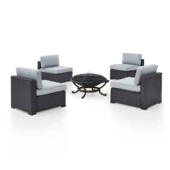 Biscayne 5pc Outdoor Wicker Conversation Set With 4 Armless Chairs & Fire Pit - Mist - Crosley -Cheap Crosley Store GUEST 3b393e0f 4e0b 4458 a457 ee070c7a8489