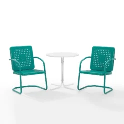 Bates 3pc Outdoor Bistro Set With Table & 2 Chairs - Turquoise - Crosley
