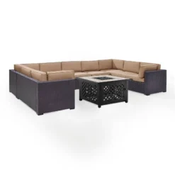 Biscayne 6pc Outdoor Wicker Sectional Set With Fire Table - Mocha - Crosley -Cheap Crosley Store GUEST 3e37213e 033e 4198 8a81 e41586029ae1