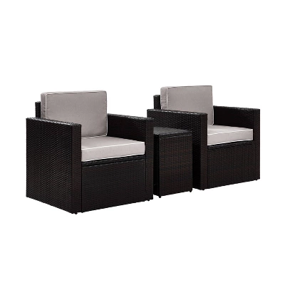 Palm Harbor 3pc All-Weather Wicker Patio Conversation Set Gray - Crosley 1 Palm Harbor 3pc All-Weather Wicker Patio Conversation Set Gray - Crosley