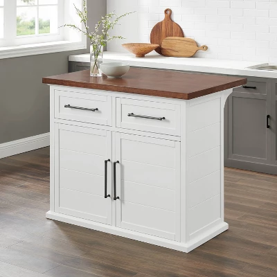 Bartlett Wood Top Kitchen Island White/Walnut - Crosley 1 Bartlett Wood Top Kitchen Island White/Walnut - Crosley