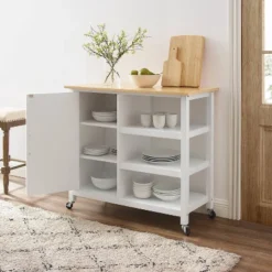 Tristan Open Kitchen Island Cart White/Natural - Crosley -Cheap Crosley Store GUEST 46aa0b93 9669 4733 a7cc 4ed843a6da6f