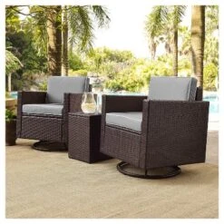 Palm Harbor 3pc All-Weather Wicker Patio Conversation Set Cushions W/Swivel Chairs - Crosley -Cheap Crosley Store GUEST 46f9c51b b46a 406b 834a b7d9a1c45bfc