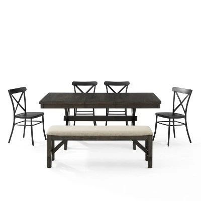 6pc Hayden Extendable Dining Set With Camille Chairs Matte Black/Slate - Crosley 7 6pc Hayden Extendable Dining Set With Camille Chairs Matte Black/Slate - Crosley - Image 7