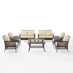 Tribeca 8pc Outdoor Wicker Conversation Set - Sand/Brown - Crosley -Cheap Crosley Store GUEST 4a3d62af fefd 47d5 9c28 52f685e37169
