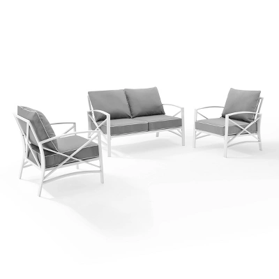 3pc Kaplan Outdoor Steel Conversation Set Gray/White - Crosley 5 3pc Kaplan Outdoor Steel Conversation Set Gray/White - Crosley - Image 5