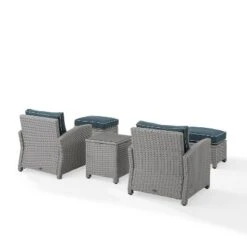 Bradenton 5pc Outdoor Wicker Seating Set With Side Table, 2 Arm Chairs And 2 Ottomans - Navy/Gray - Crosley -Cheap Crosley Store GUEST 4f11ccae eb36 4ece a814 f36417f34d1c