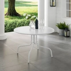Griffith 40" Outdoor Round Dining Table - White Satin - Crosley