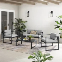 Hamilton Outdoor Metal 4 Piece Conversation Set - Matte Black - Crosley 20 Hamilton Outdoor Metal 4 Piece Conversation Set - Matte Black - Crosley -Cheap Crosley Store GUEST 51ffee33 6c23 4411 a435 a4752894f6c1