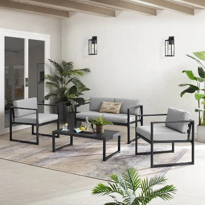 Hamilton Outdoor Metal 4 Piece Conversation Set - Matte Black - Crosley 10 Hamilton Outdoor Metal 4 Piece Conversation Set - Matte Black - Crosley - Image 10