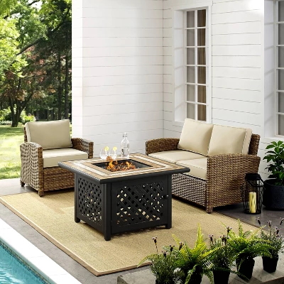 Crosley 3pc Bradenton Steel Outdoor Patio Fire Pit Furniture Set Tan/Brown 3 Crosley 3pc Bradenton Steel Outdoor Patio Fire Pit Furniture Set Tan/Brown - Image 3
