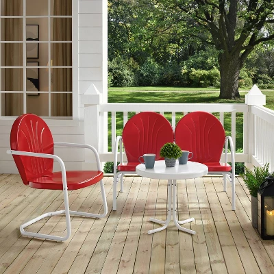 Griffith 3pc Outdoor Conversation Set With Loveseat, Armchair And Accent Table - Bright Red - Crosley 4 Griffith 3pc Outdoor Conversation Set With Loveseat, Armchair And Accent Table - Bright Red - Crosley - Image 4