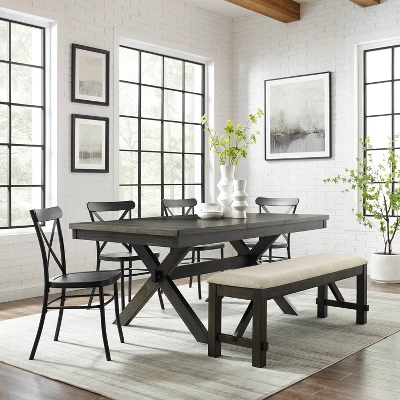 6pc Hayden Extendable Dining Set With Camille Chairs Matte Black/Slate - Crosley 1 6pc Hayden Extendable Dining Set With Camille Chairs Matte Black/Slate - Crosley