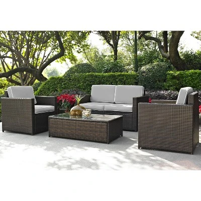 Palm Harbor 4pc Outdoor Wicker Conversation Set - Gray - Crosley 3 Palm Harbor 4pc Outdoor Wicker Conversation Set - Gray - Crosley - Image 3