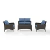 Kiawah 4pc Outdoor Wicker Conversation Set With Sofa, Arm Chairs & Coffee Table Blue - Crosley