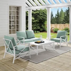 4pc Kaplan Outdoor Steel Conversation Set Mist/White - Crosley
