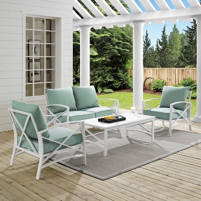 4pc Kaplan Outdoor Steel Conversation Set Mist/White - Crosley 1 4pc Kaplan Outdoor Steel Conversation Set Mist/White - Crosley