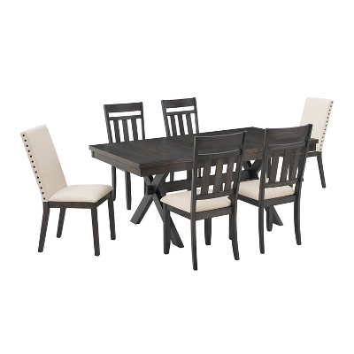 7pc Hayden Extendable Dining Set With 4 Slat Back Chairs And 2 Upholstered Chairs Slate - Crosley 3 7pc Hayden Extendable Dining Set With 4 Slat Back Chairs And 2 Upholstered Chairs Slate - Crosley - Image 3