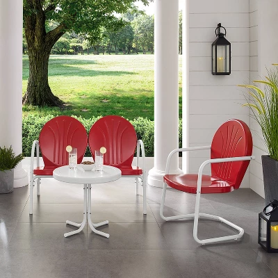 Griffith 3pc Outdoor Conversation Set With Loveseat, Armchair And Accent Table - Bright Red - Crosley 2 Griffith 3pc Outdoor Conversation Set With Loveseat, Armchair And Accent Table - Bright Red - Crosley - Image 2