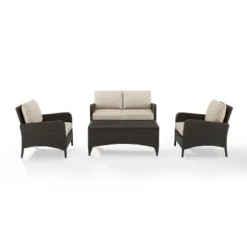 Kiawah 4 Piece Outdoor Wicker Conversation Set- Sand - Crosley