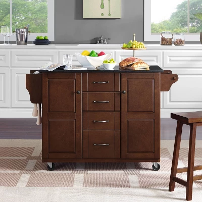 Eleanor Granite Top Kitchen Cart Mahogany/Black - Crosley 2 Eleanor Granite Top Kitchen Cart Mahogany/Black - Crosley - Image 2