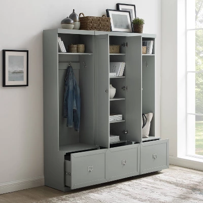 3pc Harper Entryway Set With Pantry Closet And 2 Hall Trees Gray - Crosley 2 3pc Harper Entryway Set With Pantry Closet And 2 Hall Trees Gray - Crosley - Image 2