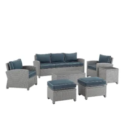 Bradenton 7pc Outdoor Wicker Sofa And Arm Chair Seating Set With Coffee Table, Side Table And 2 Ottomans - Navy/Gray - Crosley 12 Bradenton 7pc Outdoor Wicker Sofa And Arm Chair Seating Set With Coffee Table, Side Table And 2 Ottomans - Navy/Gray - Crosley -Cheap Crosley Store GUEST 5c60f18a a80b 4238 8c42 80956dad9ebd