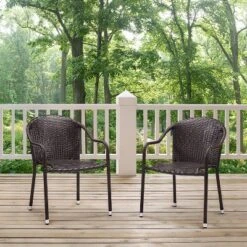 Palm Harbor 2pk Outdoor Wicker Stackable Chairs - Brown - Crosley