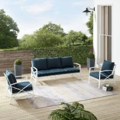 Kaplan 3pc Outdoor Sofa Set With Sofa & 2 Arm Chairs - Navy - Crosley -Cheap Crosley Store GUEST 5e84acc2 78fa 42a2 b93a bb4c18ee699d