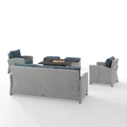 Bradenton 6pc Outdoor Wicker Sofa And Arm Chair Seating Set With Dante Fire Table And 2 Ottomans - Navy/Gray - Crosley -Cheap Crosley Store GUEST 5e9022c4 a740 4864 940b 3dfb45fbdc6d