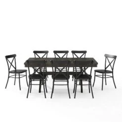 9pc Hayden Extendable Dining Set With Camille Chairs Matte Black/Slate - Crosley -Cheap Crosley Store GUEST 5fe092dc 3f14 4e60 a2ef 7dc052b20562