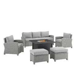 Bradenton 6pc Outdoor Wicker Sofa And Arm Chair Seating Set With Dante Fire Table And 2 Ottomans - Gray/Gray - Crosley -Cheap Crosley Store GUEST 62e14a2e 25be 4b80 b15a a0736939627b