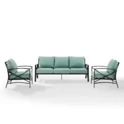 Kaplan 3pc Outdoor Sofa Set With Sofa & 2 Arm Chairs - Mist - Crosley