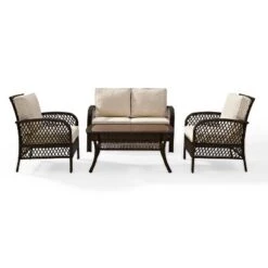 Tribeca 4pc Outdoor Wicker Conversation Set - Sand/Brown - Crosley -Cheap Crosley Store GUEST 654001f1 eb6e 4094 b40d 157bb92982a9