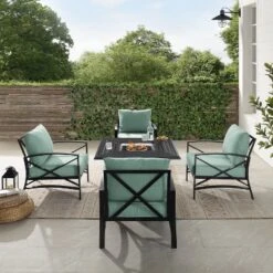 Kaplan 5pc Outdoor Conversation Set With Dante Fire Table & 4 Arm Chairs - Mist - Crosley -Cheap Crosley Store GUEST 65772f32 b6ac 4ced bc2b c1516c021664