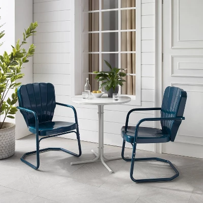 Ridgeland 3pc Outdoor Bistro Set With Table & 2 Chairs - Navy Gloss - Crosley 3 Ridgeland 3pc Outdoor Bistro Set With Table & 2 Chairs - Navy Gloss - Crosley - Image 3