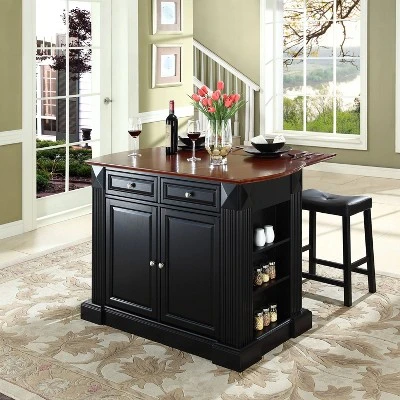 24" Coventry Upholstered Saddle Stools & Drop Leaf Breakfast Bar Black - Crosley 4 24" Coventry Upholstered Saddle Stools & Drop Leaf Breakfast Bar Black - Crosley - Image 4