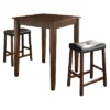 3pc Pub Dining Set With Tapered Leg And Upholstered Saddle Stools Vintage Mahogany Finish - Crosley